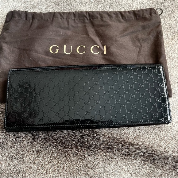 EUC - Gucci Broadway Microguccissima Small Black Patent Gg Canvas Clutch